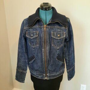 Vintage Gap Jean Jacket with Ribbed Knit Collar, Size M